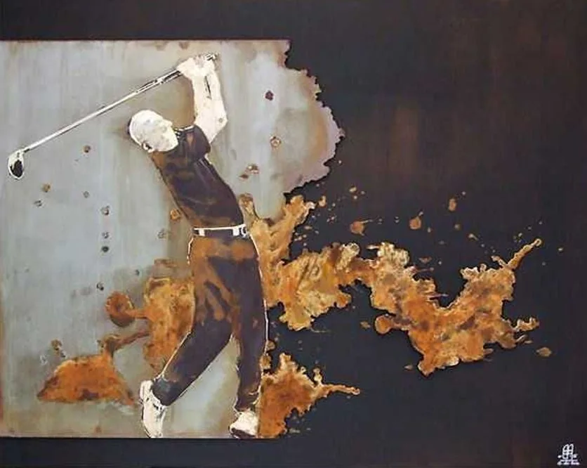 Golfeur 1, Rost und Öl auf Stahl, von Olivier de Géa