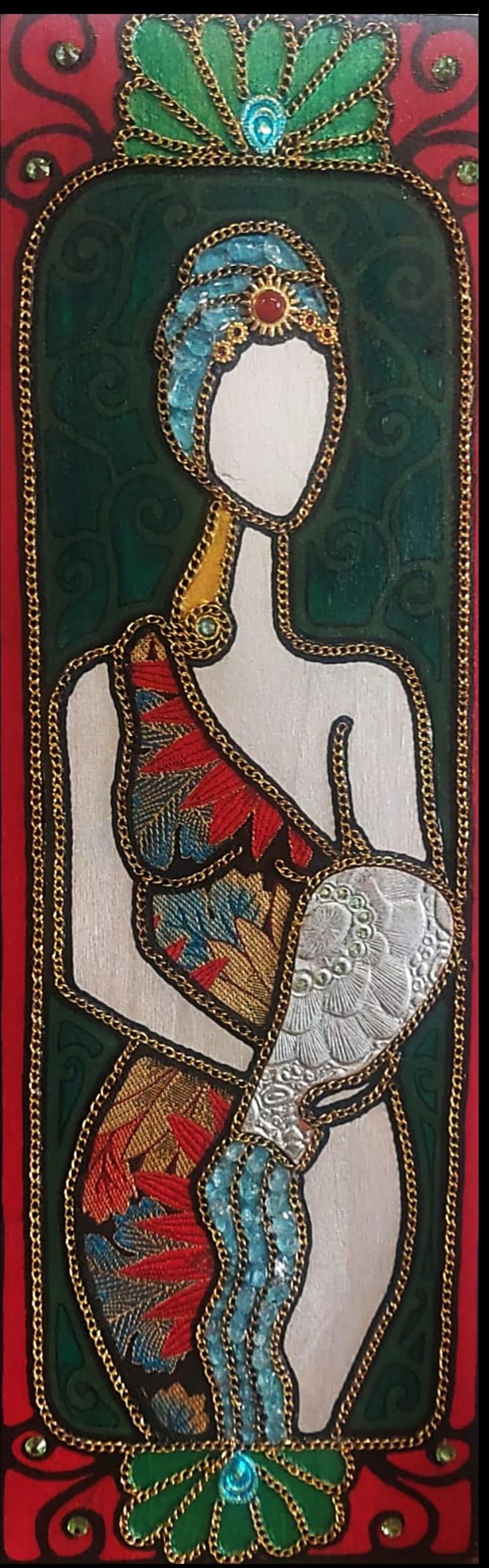 Eau de source, Mischtechnik, Collage aus Schmuck und Steinen, von Valérie Arvalys