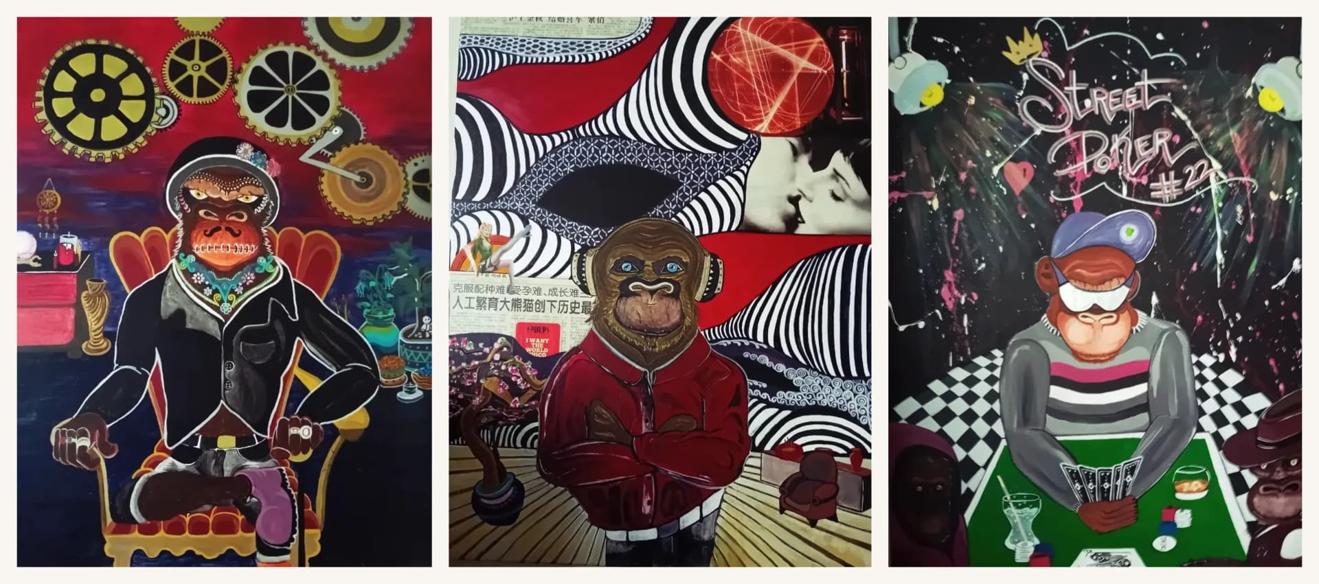 Triptyque des singes, par Perle Anne