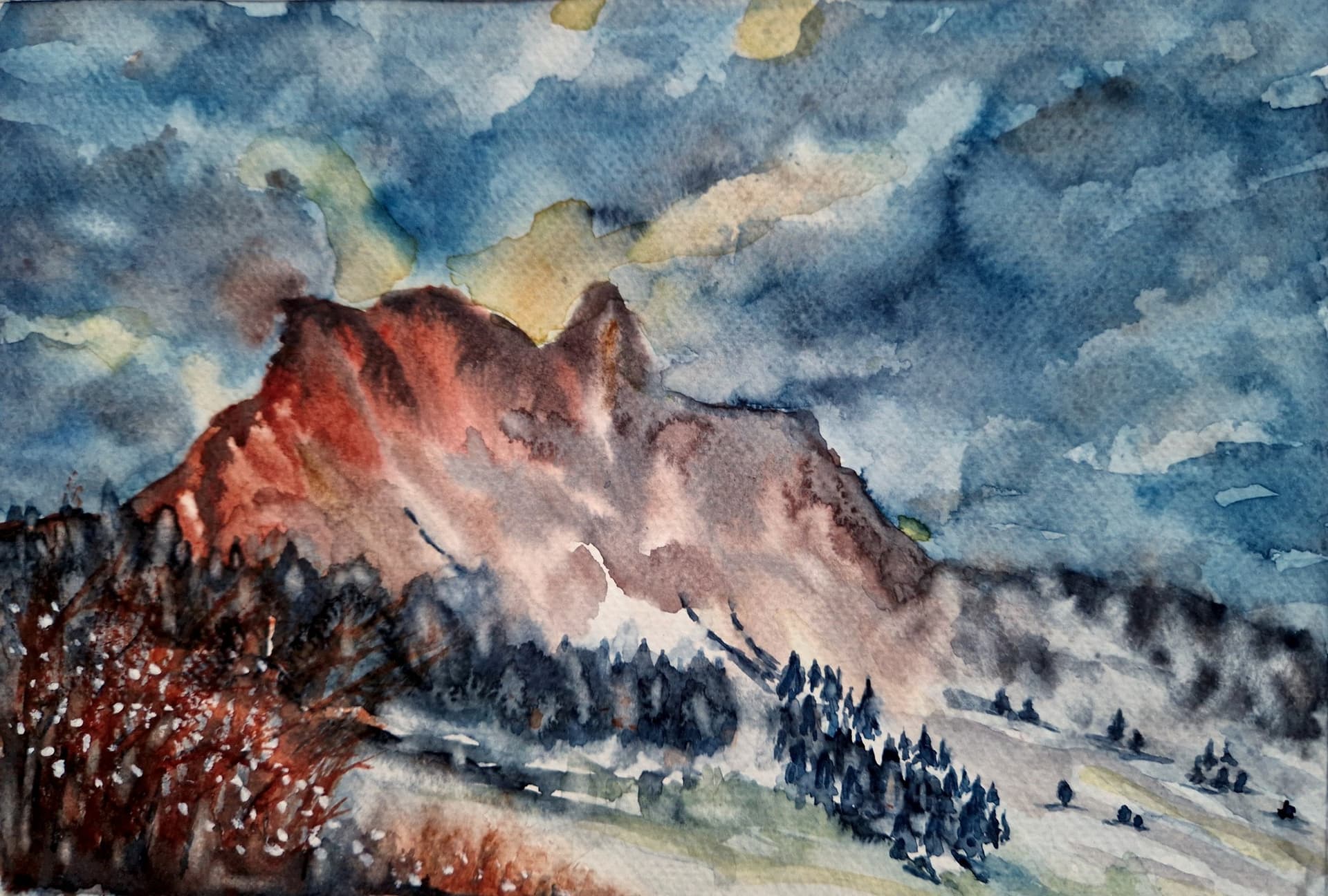 Symphonie d'ocre et d'azur, Watercolour, by Marie-Noëlle Poli-Tirana