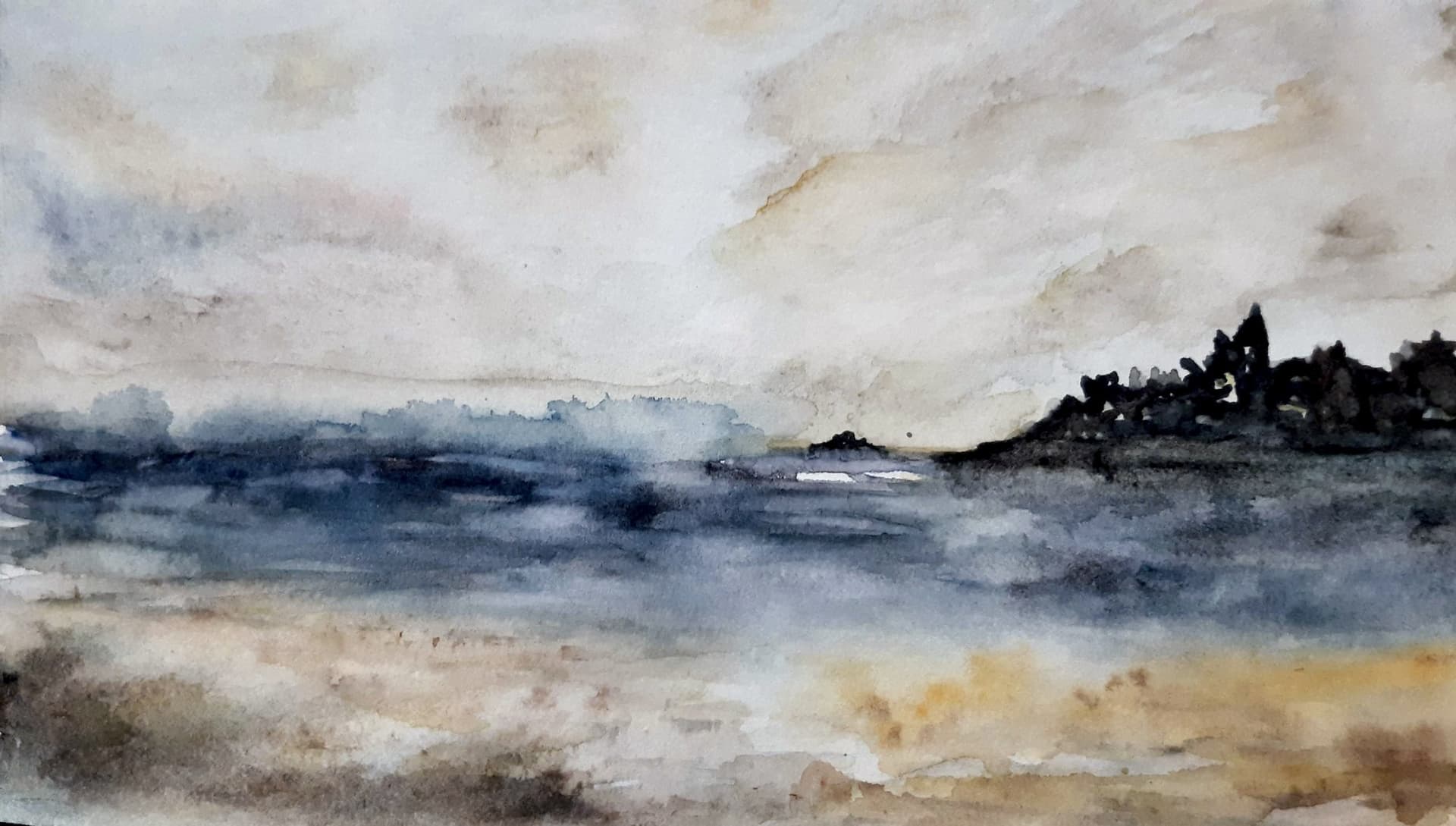 Ondes apaisées, Watercolour, by Marie-Noëlle Poli-Tirana