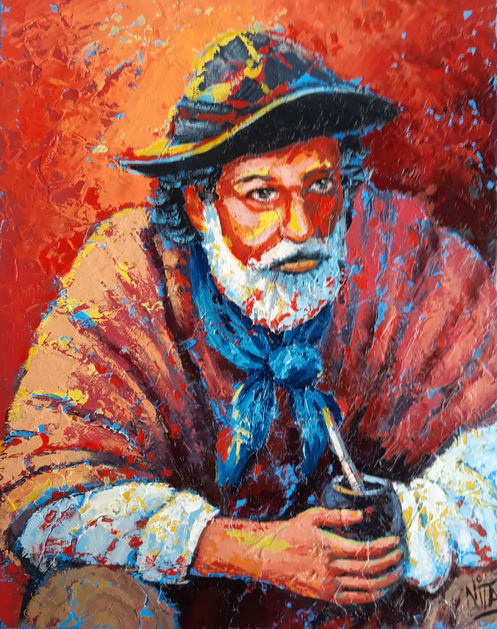 El mate, Huile au couteau sur toile, par Nita Bertaudière