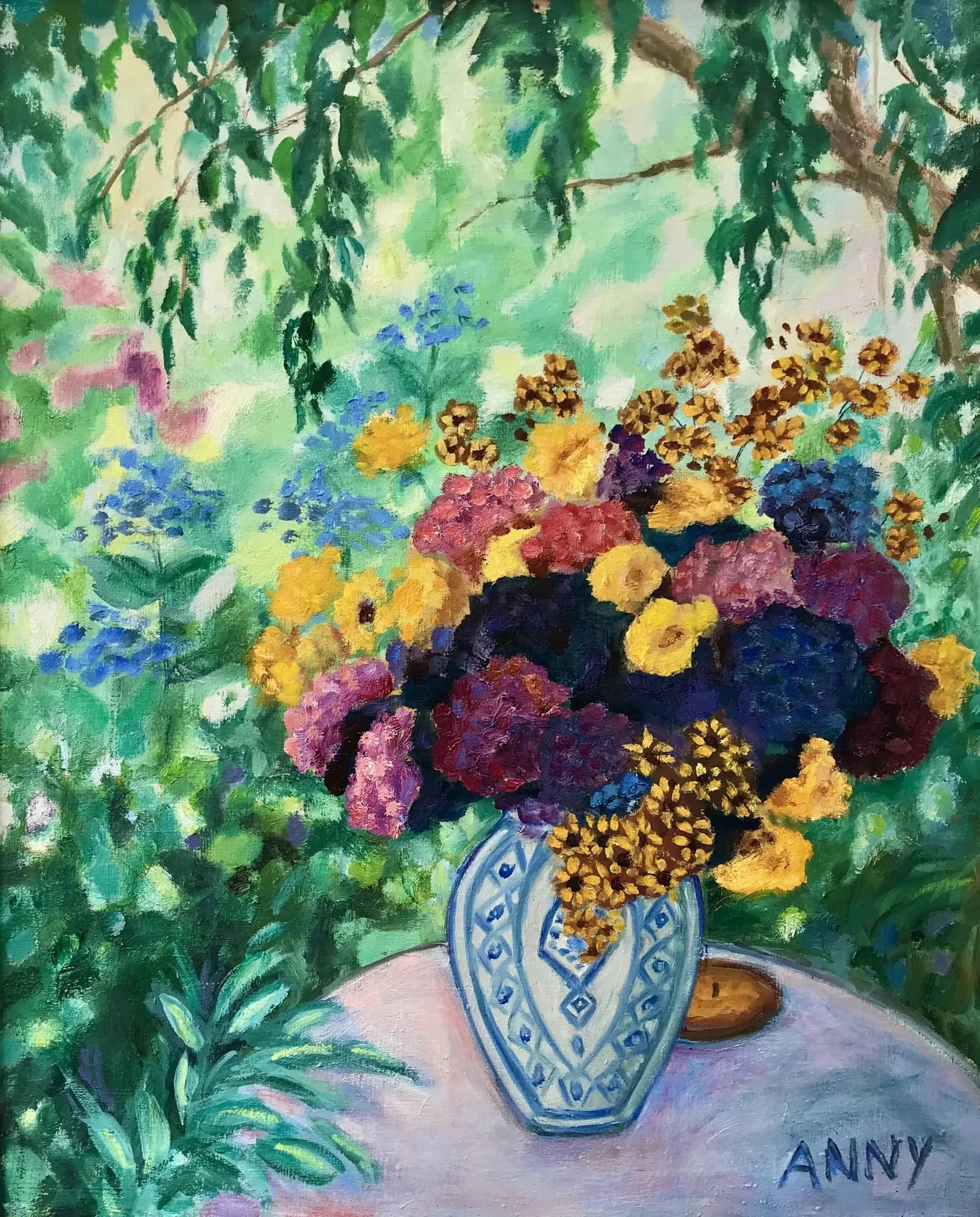 Bouquet champêtre, Huile sur toile, par Anny Duperey