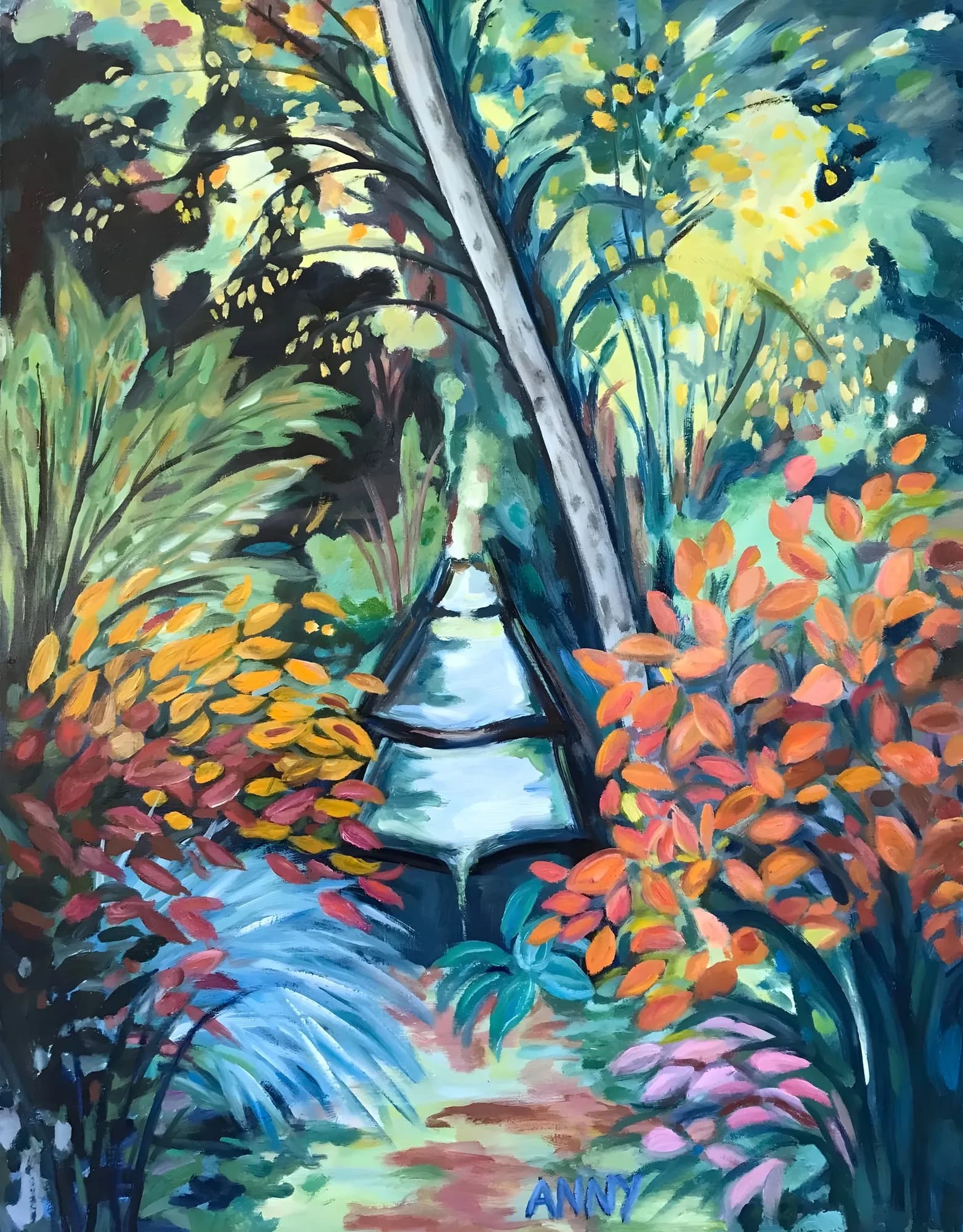 Les bassins en automne، زيت على قماش، من إبداع Anny Duperey