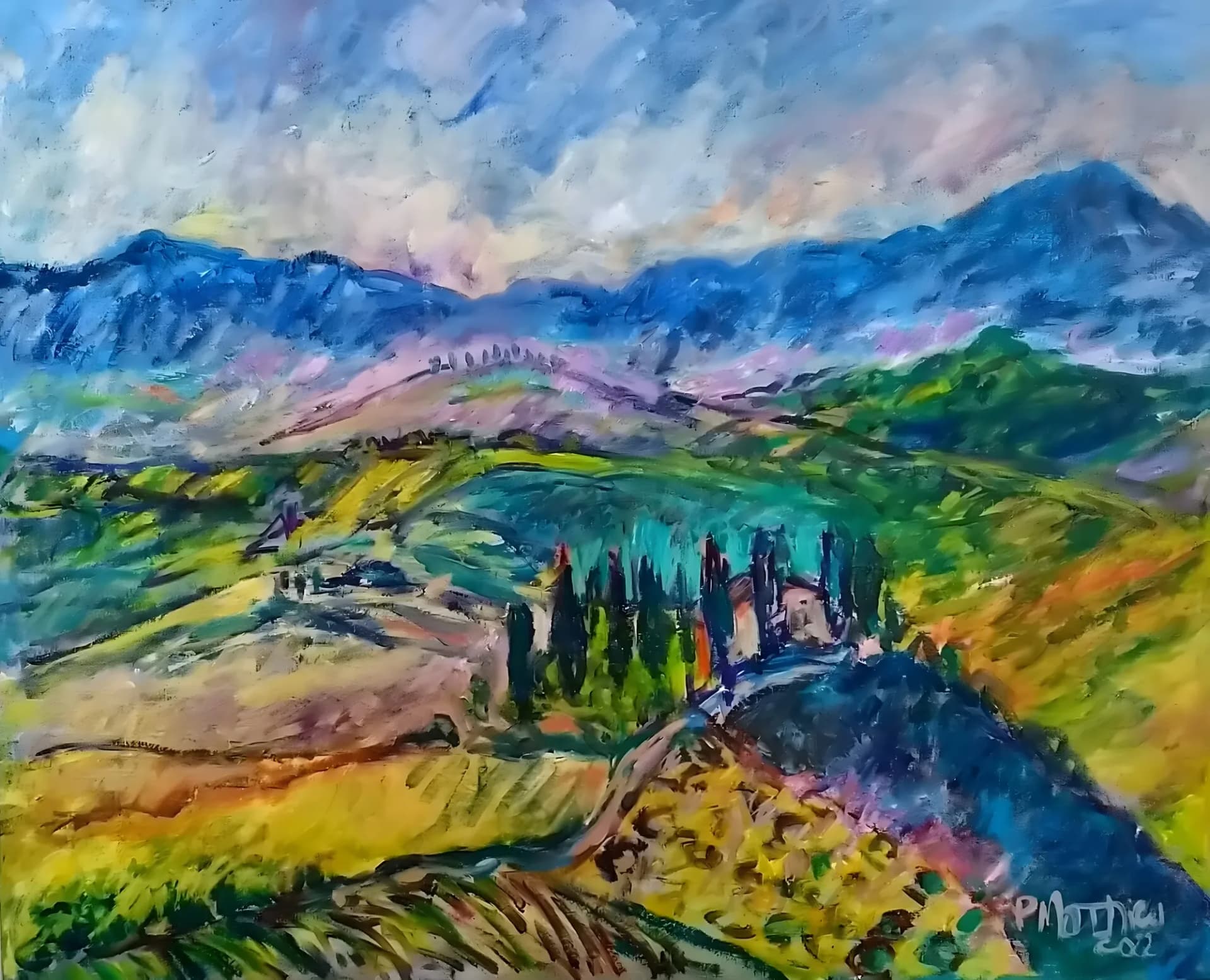 Paysage de Toscane, Huile, par Patrick Mathieu