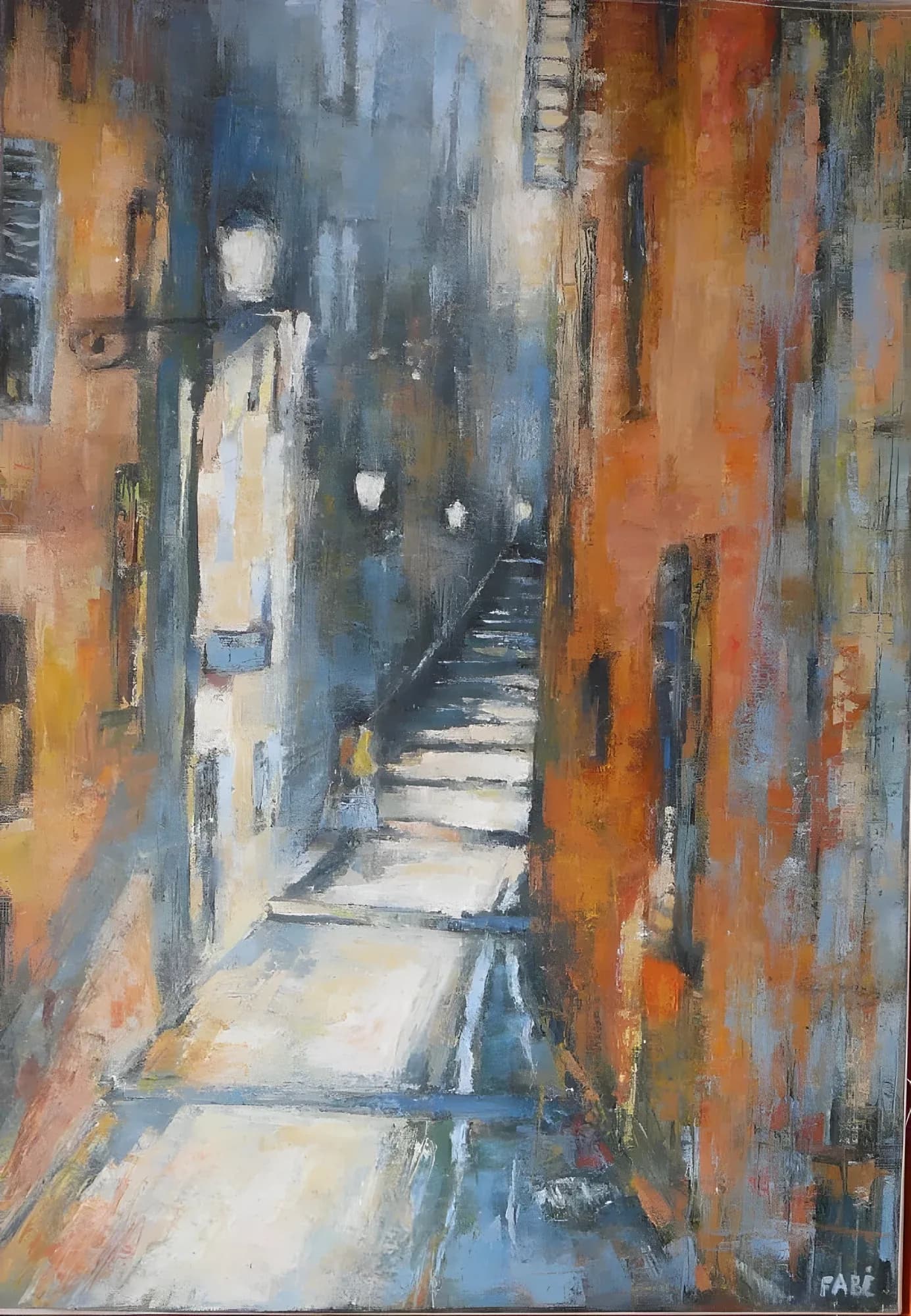 Ruelle à Nice, Huile au couteau, par Fabé