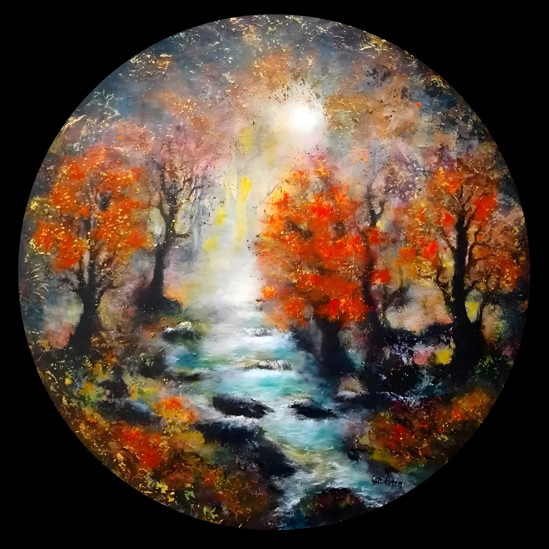 Là Où Chante la Lumière, Acrylic on round canvas, by Gui Petra